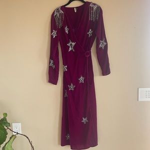 TopShop velvet beaded star wrap dress size: US 2
